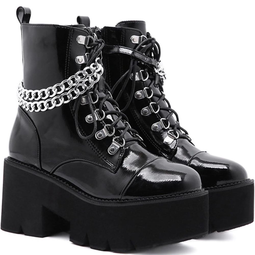 Womens size 7 Platform Boots Chunky Ankle Punk Boots Lace Up&Zipper Combat Boots